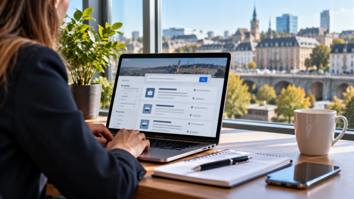 Osoba pretražuje oglase za posao na laptopu u kancelariji, ilustracija nove ADEM JobBoard platforme