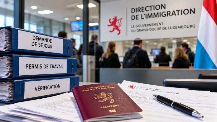 Ilustracija administrativne dokumentacije i šaltera imigracione službe